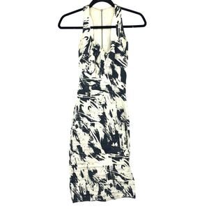 Nicole Miller Artelier V-Neck Halter Neck Bodycon Dress Womens Sz 0 Black White